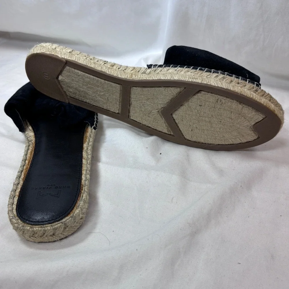 Marc Fisher Valey Slide Sandals Women 11 Black Suede Bow Espadrille Flat MLVALEY